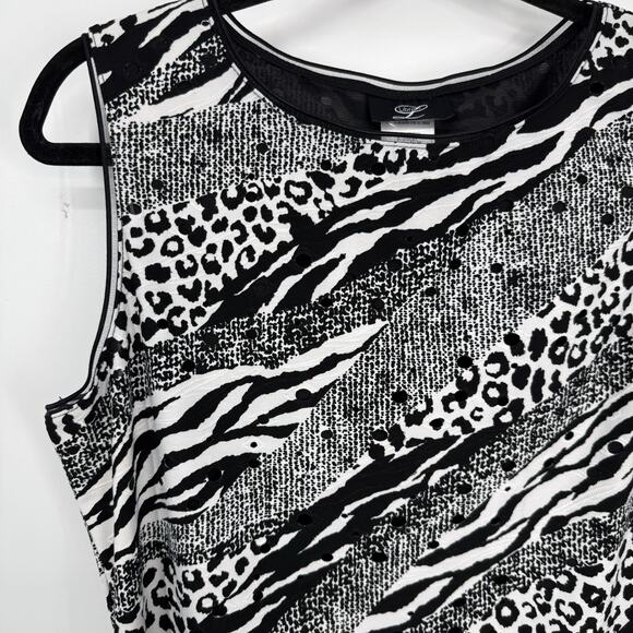 Libra Sleeveless Top Size Large Textured Knit Black Animal Pattern Round neck - Picture 2 of 9